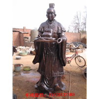 古代官员铜雕，手拖乌纱帽雕塑