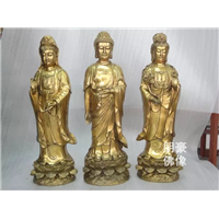 带背光西方三圣铜佛像