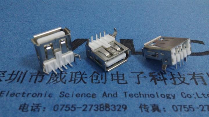 正向USB-后两脚/弯脚DIP插脚母座+卷边、铜壳 亮面 