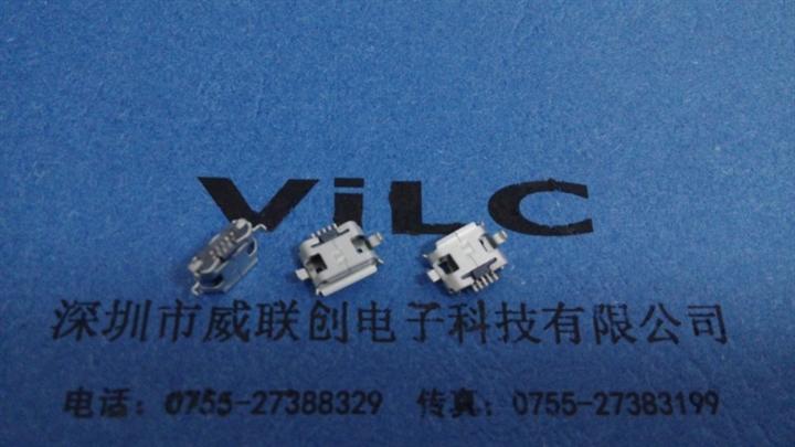 USB连接器MICRO-5P两脚插板沉板/破板母座=下沉1.6+有卷边 