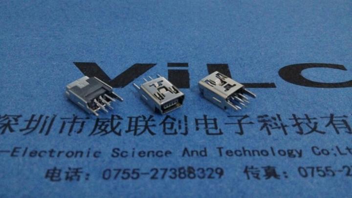 迷你USB-5F180度 直插直脚◆短针长脚【插板DIP】 