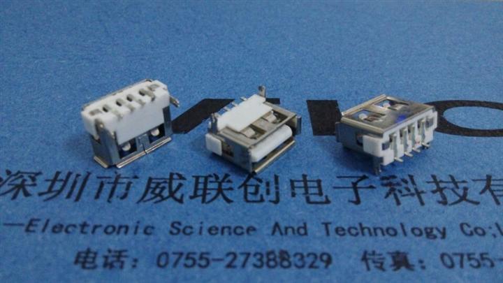 SMT母座+两脚插板-10.0短体USB 卷边PBT白胶可过炉 
