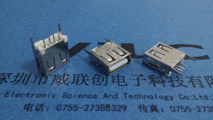 2.0-USB A母180度铜壳13.0长直插+直脚无卷边【LCP】 