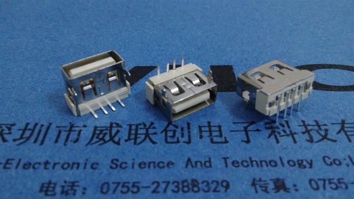 直口USB 母座AF短体正向10.0圆脚插板DIP 