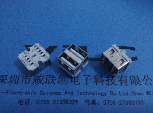 180度直插短体+AF 两脚固定USB*直边无弹片 