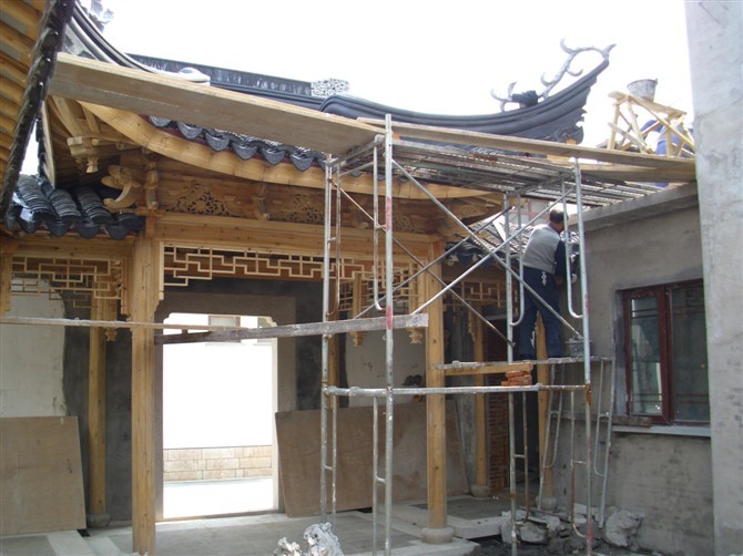 昆山常熟苏州古建长廊亭子水榭古门头刻字