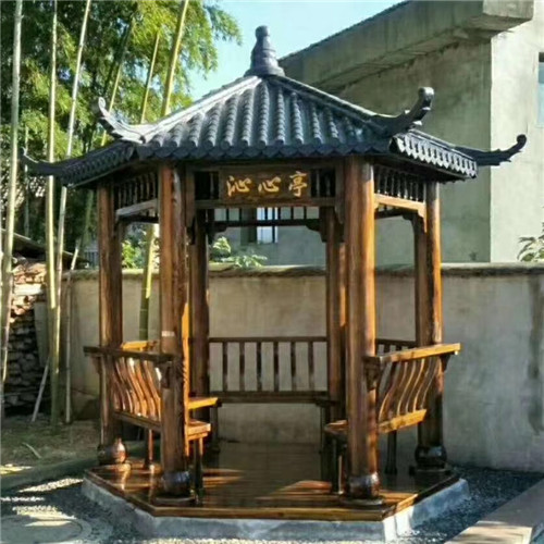 防腐木六角凉亭 