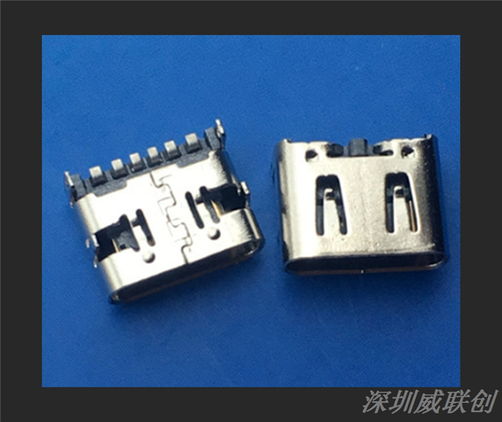 简易型卧式TYPEC母座6P单排贴板四脚插板有孔单充电 