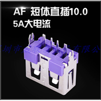 短体10.0180度直插USB母座 5A大电流 2P加宽 紫色胶芯 