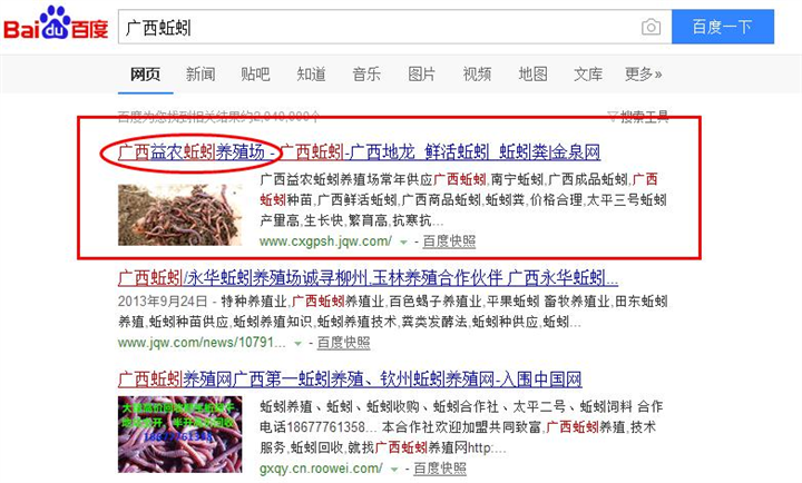 广西网站建设SEO网站优化推广案例：广西益农蚯蚓养殖场 