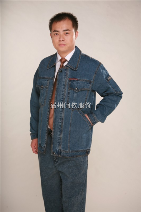福州市员工服装、牛仔厂服、现货工作服，牛仔服 
