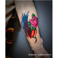 湘潭纹身|彩色玫瑰爱心纹身 