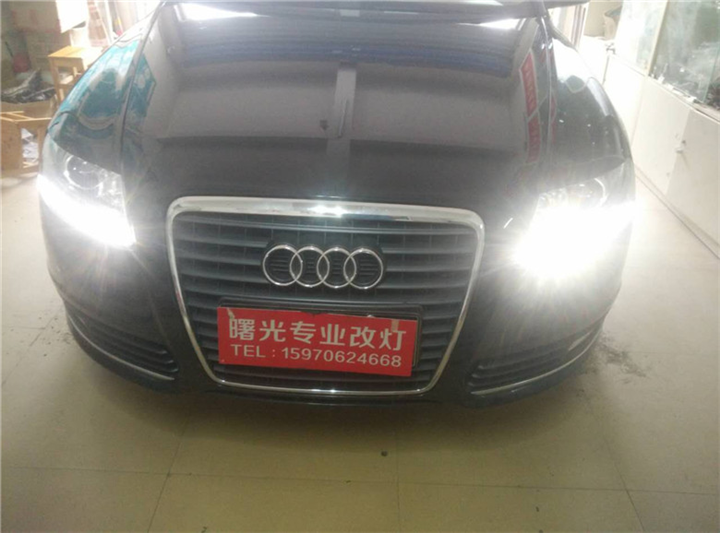 09款奥迪A6L升级进口海拉五透镜+欧司朗灯泡和原车华科安定 