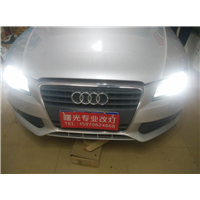 奥迪A4L升级定制版海拉五透镜搭配岩绮5500K灯泡和原车的华科安定 