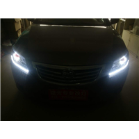比亚迪G6完美升级原厂Q5透镜氙气灯搭配红色恶魔眼 