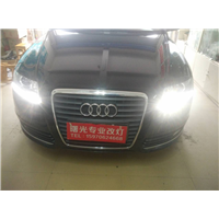 09款奥迪A6L升级进口海拉五透镜+欧司朗灯泡和原车华科安定 